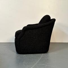 Milo Baughman Mid Century Modern Black Boucle Tub Swivel Lounge Chair Faux Fur - 3748859