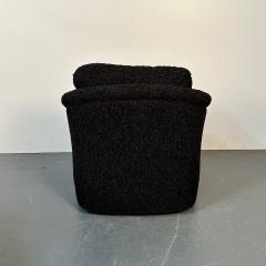 Milo Baughman Mid Century Modern Black Boucle Tub Swivel Lounge Chair Faux Fur - 3748860