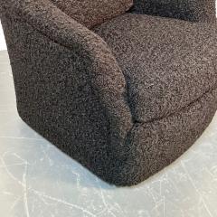 Milo Baughman Mid Century Modern Black Boucle Tub Swivel Lounge Chair Faux Fur - 3748864