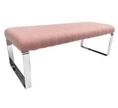 Milo Baughman Mid Century Modern Chrome and Channel Upholstered Bench After Milo Baughman - 2233784