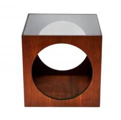 Milo Baughman Mid Century Modern Geometric Cube Walnut Glass End Table or Side Drinks Tables - 3982404