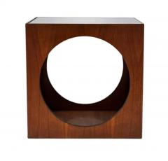 Milo Baughman Mid Century Modern Geometric Cube Walnut Glass End Table or Side Drinks Tables - 3982405