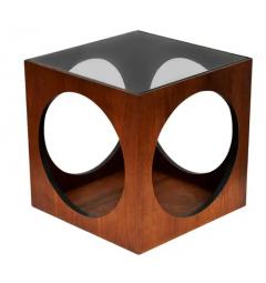 Milo Baughman Mid Century Modern Geometric Cube Walnut Glass End Table or Side Drinks Tables - 3982411