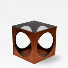 Milo Baughman Mid Century Modern Geometric Cube Walnut Glass End Table or Side Drinks Tables - 3985073