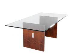 Milo Baughman Mid Century Modern Walnut Glass Top Dining Table 1970 s Milo Baughman Style - 4257165