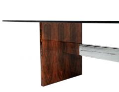 Milo Baughman Mid Century Modern Walnut Glass Top Dining Table 1970 s Milo Baughman Style - 4257166