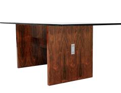 Milo Baughman Mid Century Modern Walnut Glass Top Dining Table 1970 s Milo Baughman Style - 4257168