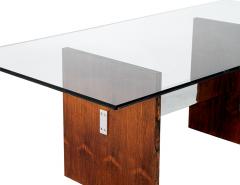 Milo Baughman Mid Century Modern Walnut Glass Top Dining Table 1970 s Milo Baughman Style - 4257171