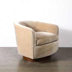 Milo Baughman Mid Century Swivel Club Chairs in Taupe Mohair W Walnut Bases by Milo Baughman - 4438806