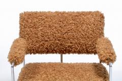 Milo Baughman Milo Baughman 1970s Set of 8 Chrome Dining Arm Chairs in New Camel Teddy Fabric - 4522842