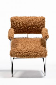 Milo Baughman Milo Baughman 1970s Set of 8 Chrome Dining Arm Chairs in New Camel Teddy Fabric - 4522847