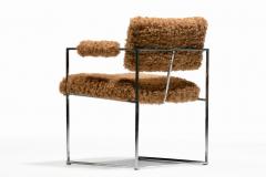 Milo Baughman Milo Baughman 1970s Set of 8 Chrome Dining Arm Chairs in New Camel Teddy Fabric - 4522851