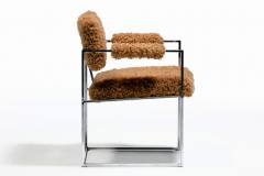 Milo Baughman Milo Baughman 1970s Set of 8 Chrome Dining Arm Chairs in New Camel Teddy Fabric - 4522854