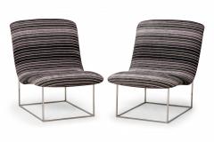 Milo Baughman Milo Baughman American Chrome and Black Gray Striped Upholstery Chairs - 2789522