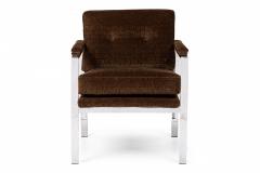 Milo Baughman Milo Baughman American Flat Chrome Bar and Brown Fabric Upholstered Armchairs - 2789245