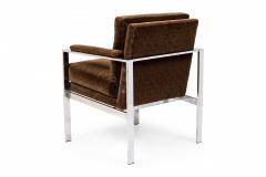 Milo Baughman Milo Baughman American Flat Chrome Bar and Brown Fabric Upholstered Armchairs - 2789247