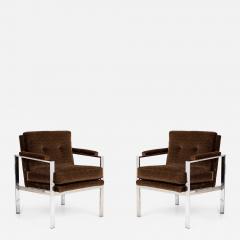 Milo Baughman Milo Baughman American Flat Chrome Bar and Brown Fabric Upholstered Armchairs - 2792506