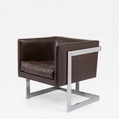 Milo Baughman Milo Baughman American Mid Century Brown Vinyl Cube Lounge Armchair - 3178141