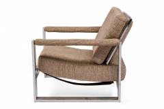 Milo Baughman Milo Baughman AmericanChrome and Brown FabricTank Lounge Armchair - 2792123