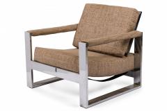 Milo Baughman Milo Baughman AmericanChrome and Brown FabricTank Lounge Armchair - 2792126