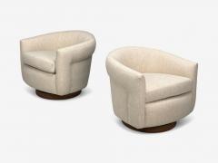 Milo Baughman Milo Baughman Beige Upholstery Walnut Tilt Swivel Chairs USA 1970s - 4331625