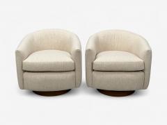 Milo Baughman Milo Baughman Beige Upholstery Walnut Tilt Swivel Chairs USA 1970s - 4331626