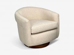 Milo Baughman Milo Baughman Beige Upholstery Walnut Tilt Swivel Chairs USA 1970s - 4331628