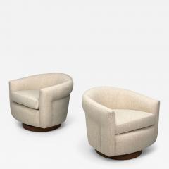 Milo Baughman Milo Baughman Beige Upholstery Walnut Tilt Swivel Chairs USA 1970s - 4332541