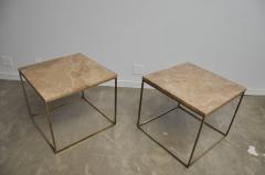 Milo Baughman Milo Baughman Brass and Travertine Side Tables - 708882