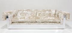 Milo Baughman Milo Baughman Button Tufted Chrome Sofa in a Crushed Velvet - 3795762