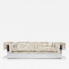 Milo Baughman Milo Baughman Button Tufted Chrome Sofa in a Crushed Velvet - 3797223