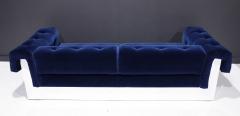 Milo Baughman Milo Baughman Button Tufted Chrome Sofa in a French Blue Velvet - 1932278