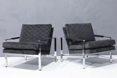 Milo Baughman Milo Baughman Chrome Frame Lounge Chairs in Deep Charcoal Velvet - 2947401