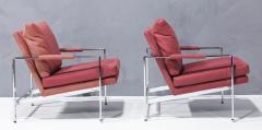 Milo Baughman Milo Baughman Chrome Frame Lounge Chairs in Dusty Rose Faux Suede Leather - 2957896