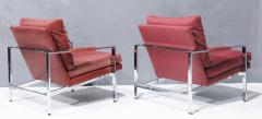 Milo Baughman Milo Baughman Chrome Frame Lounge Chairs in Dusty Rose Faux Suede Leather - 2957897