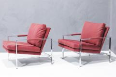 Milo Baughman Milo Baughman Chrome Frame Lounge Chairs in Dusty Rose Faux Suede Leather - 2957898