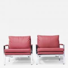Milo Baughman Milo Baughman Chrome Frame Lounge Chairs in Dusty Rose Faux Suede Leather - 2962686