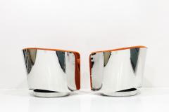 Milo Baughman Milo Baughman Chrome Frame Swivel Chairs in Bright Mohair Velvet - 3577725