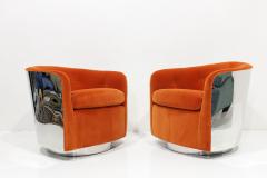 Milo Baughman Milo Baughman Chrome Frame Swivel Chairs in Bright Mohair Velvet - 3577727
