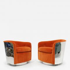 Milo Baughman Milo Baughman Chrome Frame Swivel Chairs in Bright Mohair Velvet - 3590723