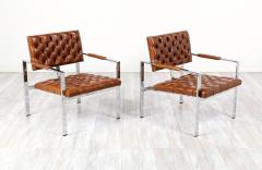 Milo Baughman Milo Baughman Cognac Leather Chrome Lounge Chairs for Thayer Coggin - 3088272