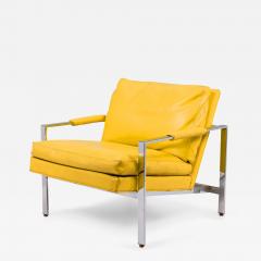 Milo Baughman Milo Baughman For Thayer Coggin Chrome Yellow Vinyl Flat Bar Lounge Armchairs - 3178142