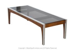 Milo Baughman Milo Baughman Inspired Walnut and Aluminum Smoked Glass Coffee Table - 3855613