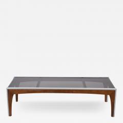 Milo Baughman Milo Baughman Inspired Walnut and Aluminum Smoked Glass Coffee Table - 3855855