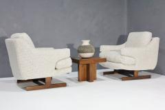 Milo Baughman Milo Baughman Lounge Chairs with T Leg Walnut Base and New Upholstery - 2947432