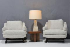 Milo Baughman Milo Baughman Lounge Chairs with T Leg Walnut Base and New Upholstery - 2947433