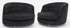 Milo Baughman Milo Baughman Oversized Swivel Satellite Chairs Black Cut Velvet 1970s - 1235079