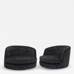 Milo Baughman Milo Baughman Oversized Swivel Satellite Chairs Black Cut Velvet 1970s - 1236003
