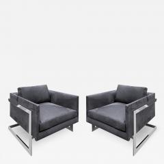 Milo Baughman Milo Baughman Pair of Lounge Chairs with Polished Chrome Frames 1970s - 3430521