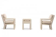 Milo Baughman Milo Baughman Parsons Style Ivory Boucl Chairs with en suite Ottoman c 1970s - 2216480